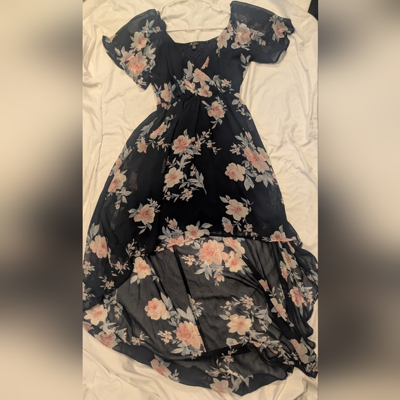 Lily Rose Navy and Pink Floral High Low Dress - Picture 3 of 7